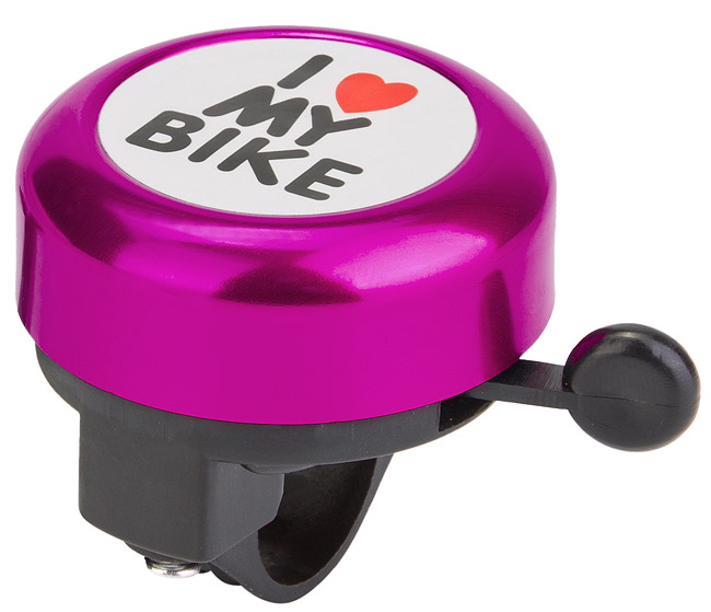 Звонок 45AE-04 "I love my bike" алюминий/пластик, чёрно-фиолетовый 210140