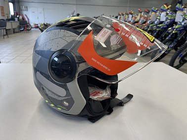 Шлем открытый с визором HETOSHI XD1-260 цв. Серый с черно-зелеными вставками р. L